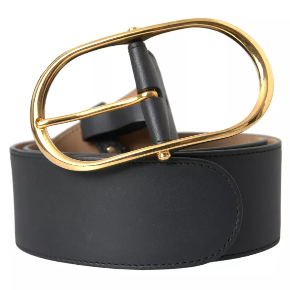 Dolce & Gabbana Black Leather Gold Oval Metal Buckle Belt Dolce & Gabbana