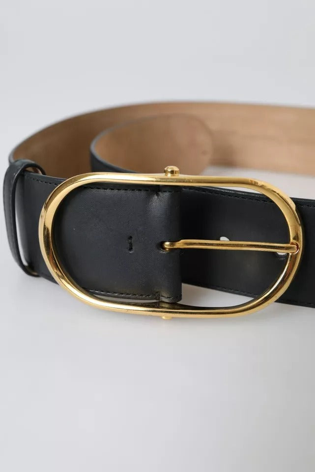 Dolce & Gabbana Black Leather Gold Oval Metal Buckle Belt Dolce & Gabbana