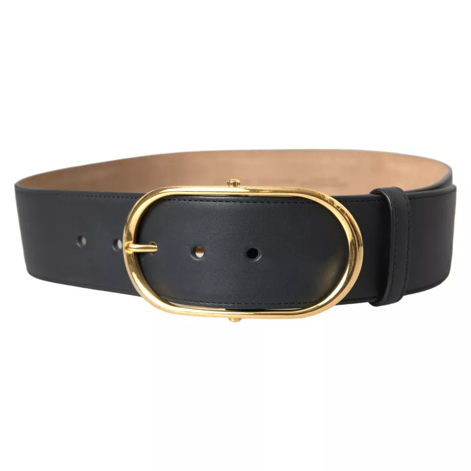 Dolce & Gabbana Black Leather Gold Oval Metal Buckle Belt Dolce & Gabbana