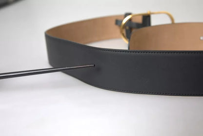 Dolce & Gabbana Black Leather Gold Oval Metal Buckle Belt Dolce & Gabbana