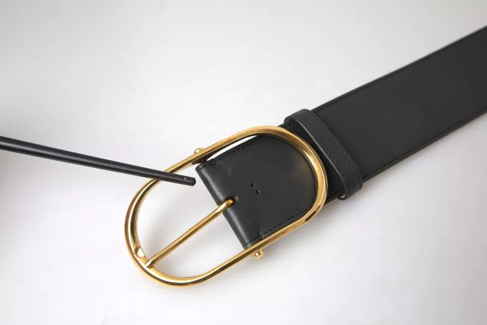 Dolce & Gabbana Black Leather Gold Oval Metal Buckle Belt Dolce & Gabbana