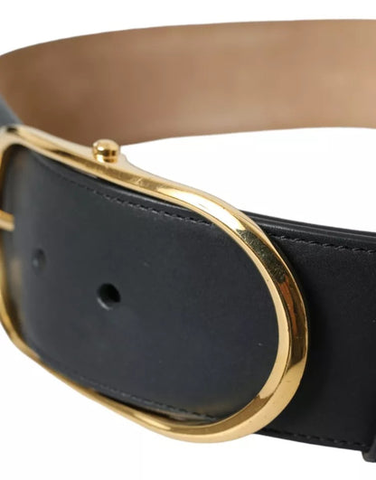 Dolce & Gabbana Black Leather Gold Oval Metal Buckle Belt Dolce & Gabbana