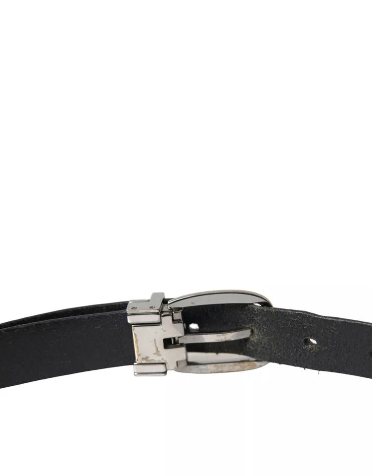 Dolce & Gabbana Black Leather Silver Metal Buckle Men Belt Dolce & Gabbana