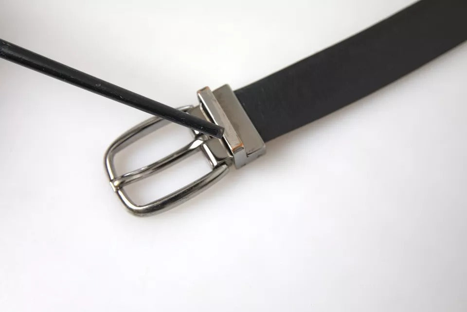 Dolce & Gabbana Black Leather Silver Metal Buckle Men Belt Dolce & Gabbana