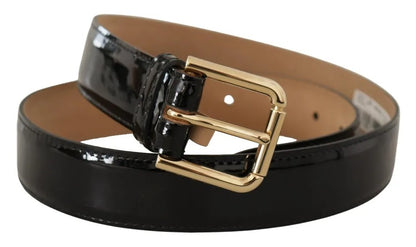 Dolce & Gabbana Black Patent Leather Gold Logo Engraved Buckle Belt Dolce & Gabbana