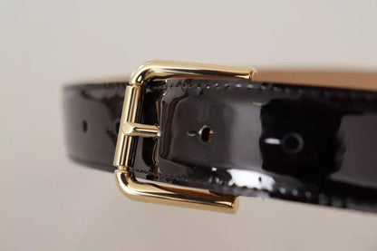 Dolce & Gabbana Black Patent Leather Gold Logo Engraved Buckle Belt Dolce & Gabbana