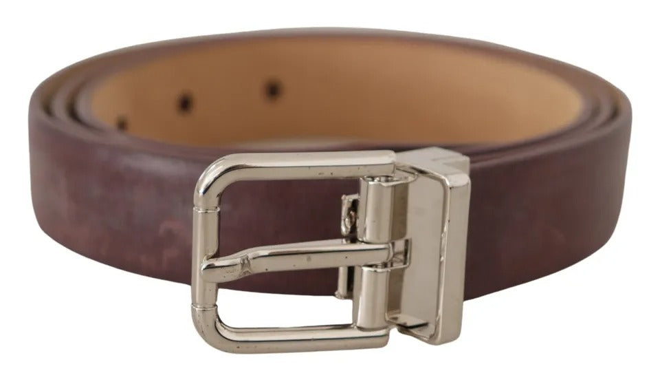 Dolce & Gabbana Brown Classic Leather Silver Logo Metal Buckle Belt Dolce & Gabbana