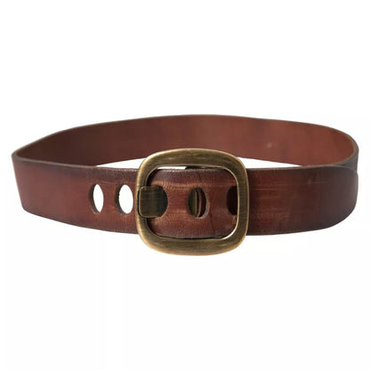 Dolce & Gabbana Brown Leather Gold Metal Buckle Women Belt Dolce & Gabbana