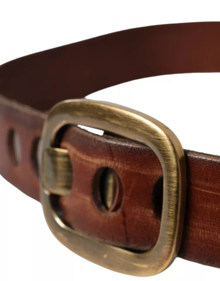 Dolce & Gabbana Brown Leather Gold Metal Buckle Women Belt Dolce & Gabbana