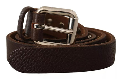 Dolce & Gabbana Brown Leather Studded Silver Metal Buckle Belt Dolce & Gabbana