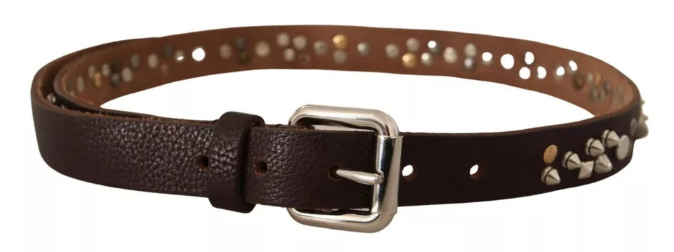 Dolce & Gabbana Brown Leather Studded Silver Metal Buckle Belt Dolce & Gabbana