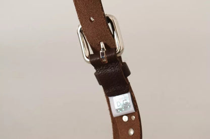 Dolce & Gabbana Brown Leather Studded Silver Metal Buckle Belt Dolce & Gabbana