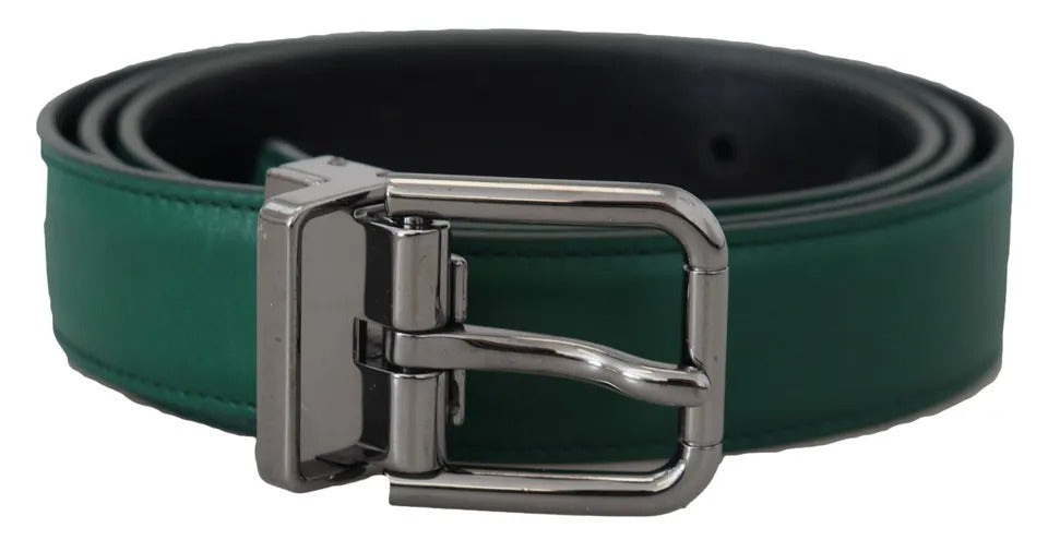 Dolce & Gabbana Green Calf Leather Silver Tone Metal Buckle Belt Dolce & Gabbana