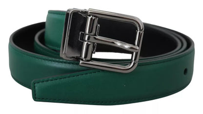 Dolce & Gabbana Green Calf Leather Silver Tone Metal Buckle Belt Dolce & Gabbana