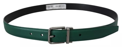 Dolce & Gabbana Green Calf Leather Silver Tone Metal Buckle Belt Dolce & Gabbana