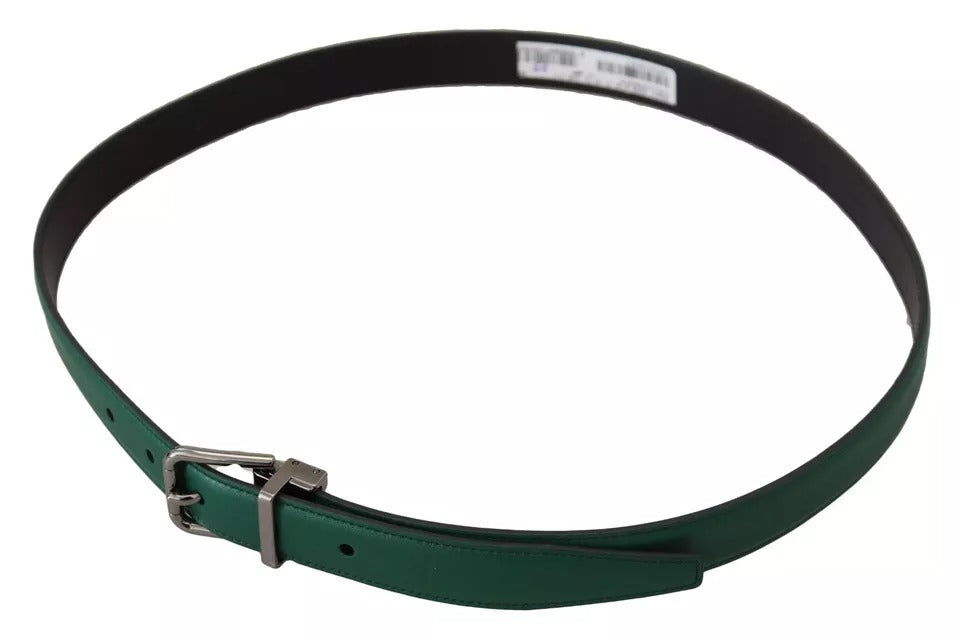 Dolce & Gabbana Green Calf Leather Silver Tone Metal Buckle Belt Dolce & Gabbana