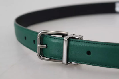 Dolce & Gabbana Green Calf Leather Silver Tone Metal Buckle Belt Dolce & Gabbana