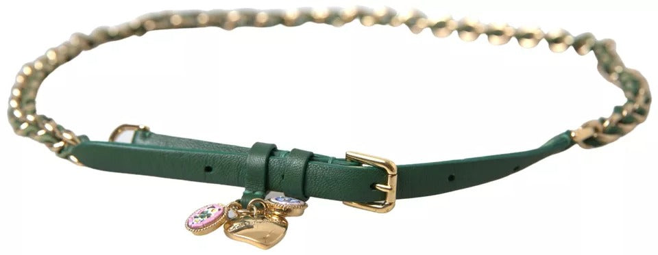 Dolce & Gabbana Green Embellished Chain Gold Buckle Belt Dolce & Gabbana