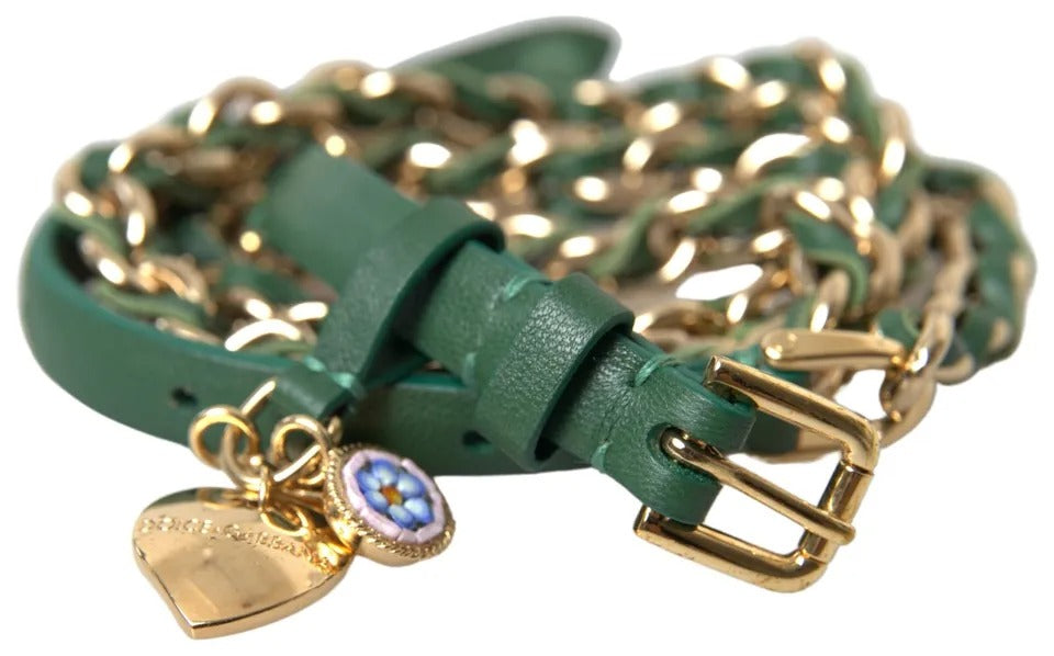 Dolce & Gabbana Green Embellished Chain Gold Buckle Belt Dolce & Gabbana