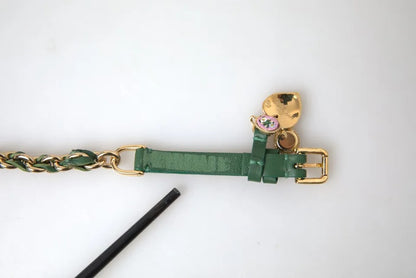 Dolce & Gabbana Green Embellished Chain Gold Buckle Belt Dolce & Gabbana