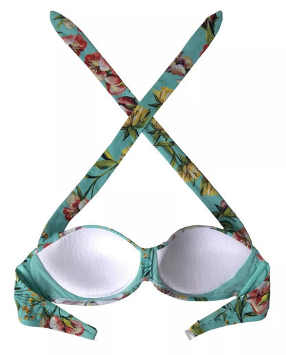 Dolce & Gabbana Mint Green Floral Print Beachwear Bikini Top Dolce & Gabbana