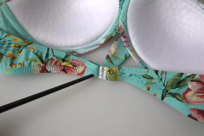 Dolce & Gabbana Mint Green Floral Print Beachwear Bikini Top Dolce & Gabbana