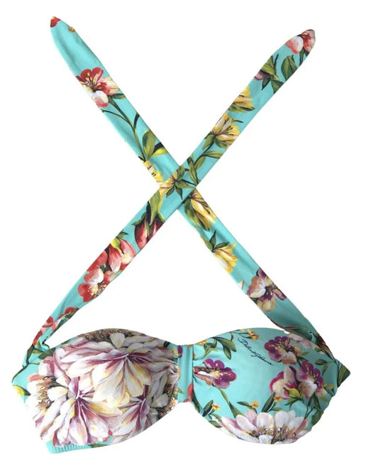 Dolce & Gabbana Mint Green Floral Print Beachwear Bikini Top Dolce & Gabbana