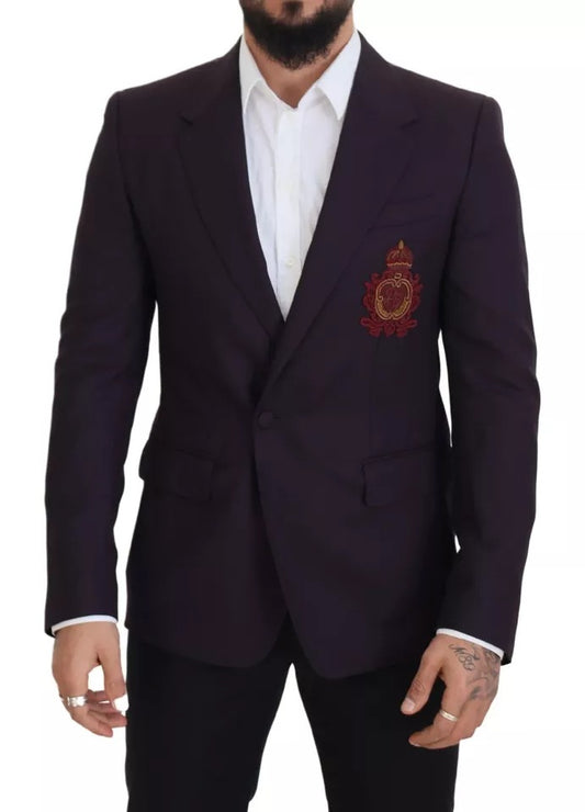 Dolce & Gabbana Purple Logo Single Breasted Wool Blazer Dolce & Gabbana