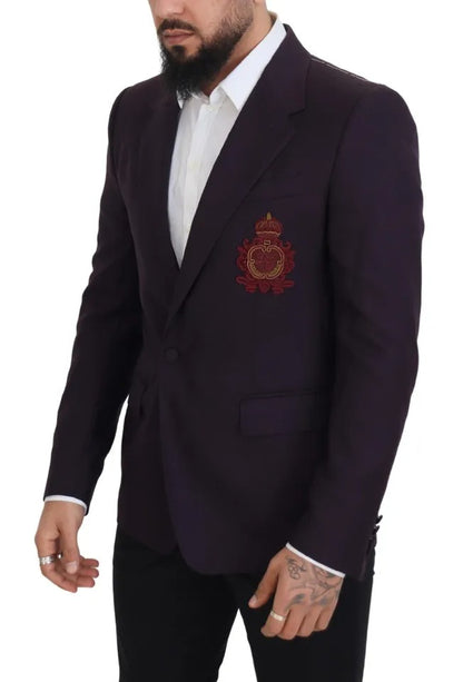 Dolce & Gabbana Purple Logo Single Breasted Wool Blazer Dolce & Gabbana