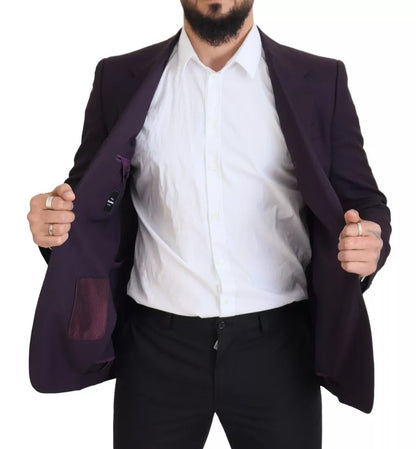 Dolce & Gabbana Purple Logo Single Breasted Wool Blazer Dolce & Gabbana