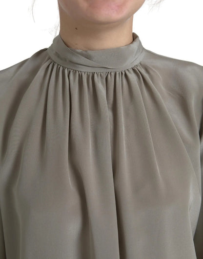 Dolce & Gabbana Gray Mock Neck Long Sleeves Top Blouse Dolce & Gabbana