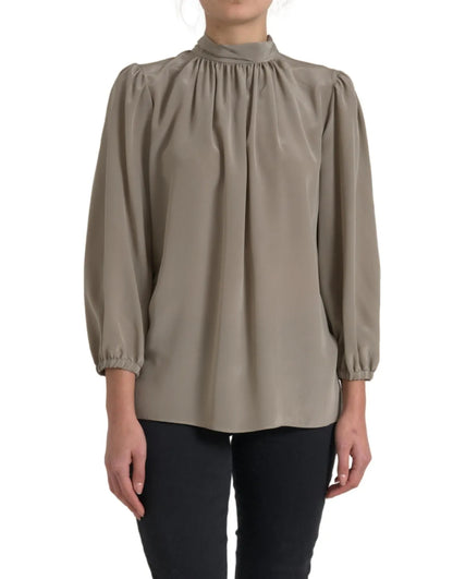 Dolce & Gabbana Gray Mock Neck Long Sleeves Top Blouse Dolce & Gabbana