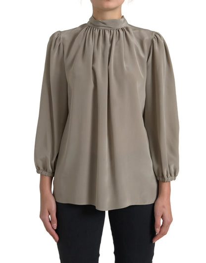 Dolce & Gabbana Gray Mock Neck Long Sleeves Top Blouse Dolce & Gabbana