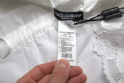 Dolce & Gabbana White Cotton Lace Trim Turtle Neck Top Blouse Dolce & Gabbana