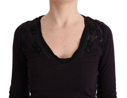 Costume National Elegant Purple V-Neck Blouse Tee Costume National