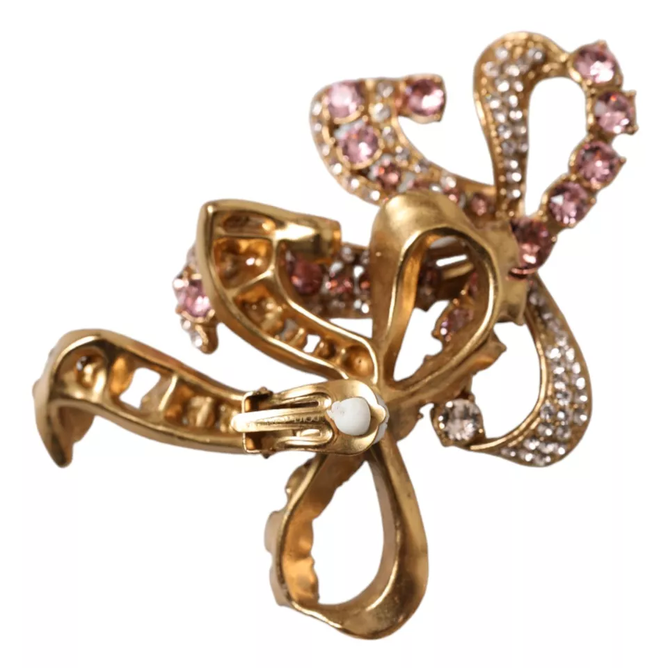 Dolce & Gabbana Gold Brass Pink Clear Crystal Bow Fiocchi Christmas Dolce & Gabbana