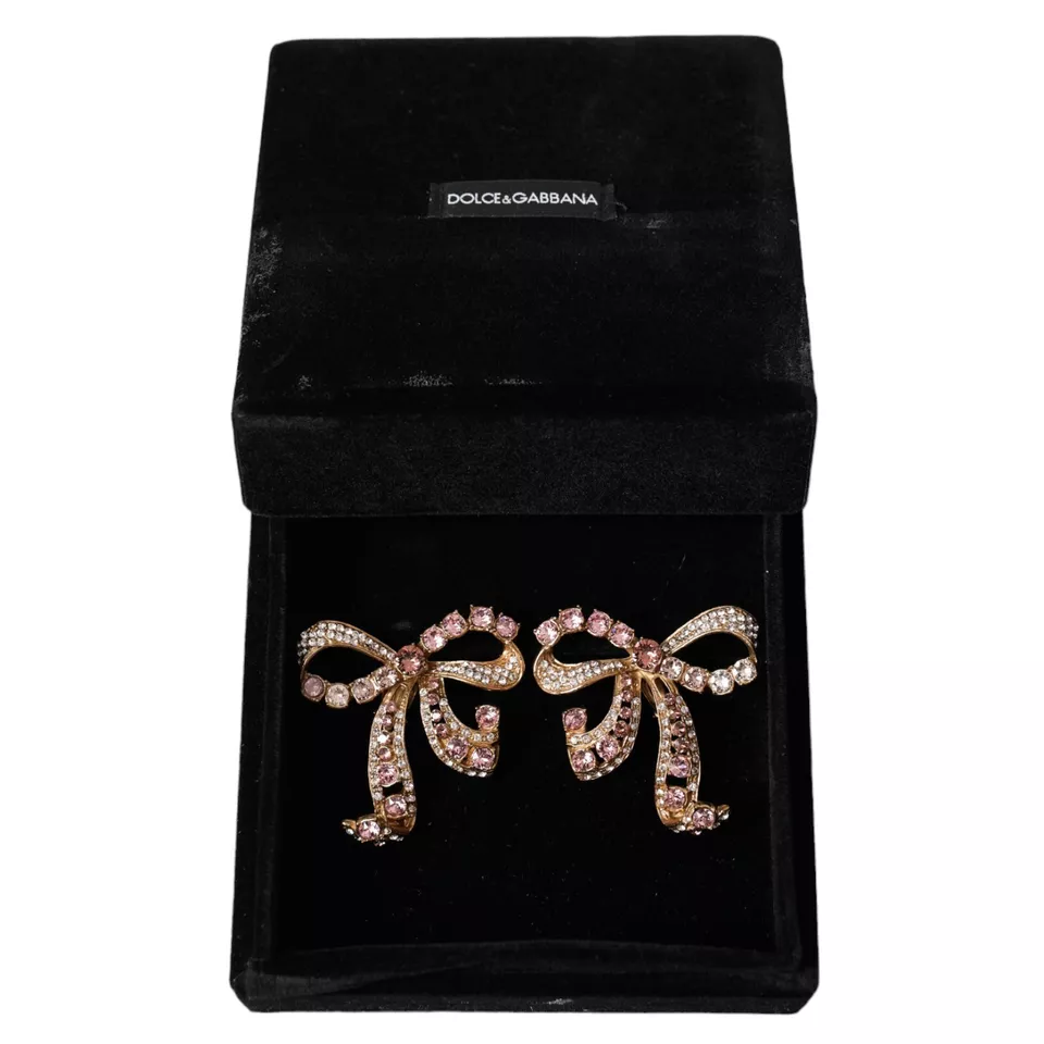 Dolce & Gabbana Gold Brass Pink Clear Crystal Bow Fiocchi Christmas Dolce & Gabbana