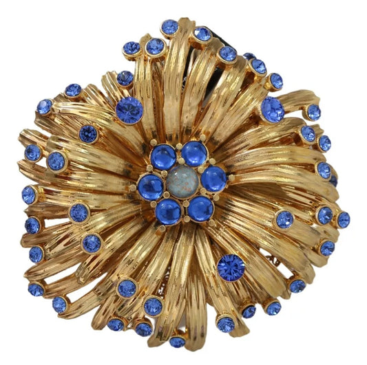 Dolce & Gabbana Gold Brass Blue Crystals Embellished Jewelry Brooch Dolce & Gabbana