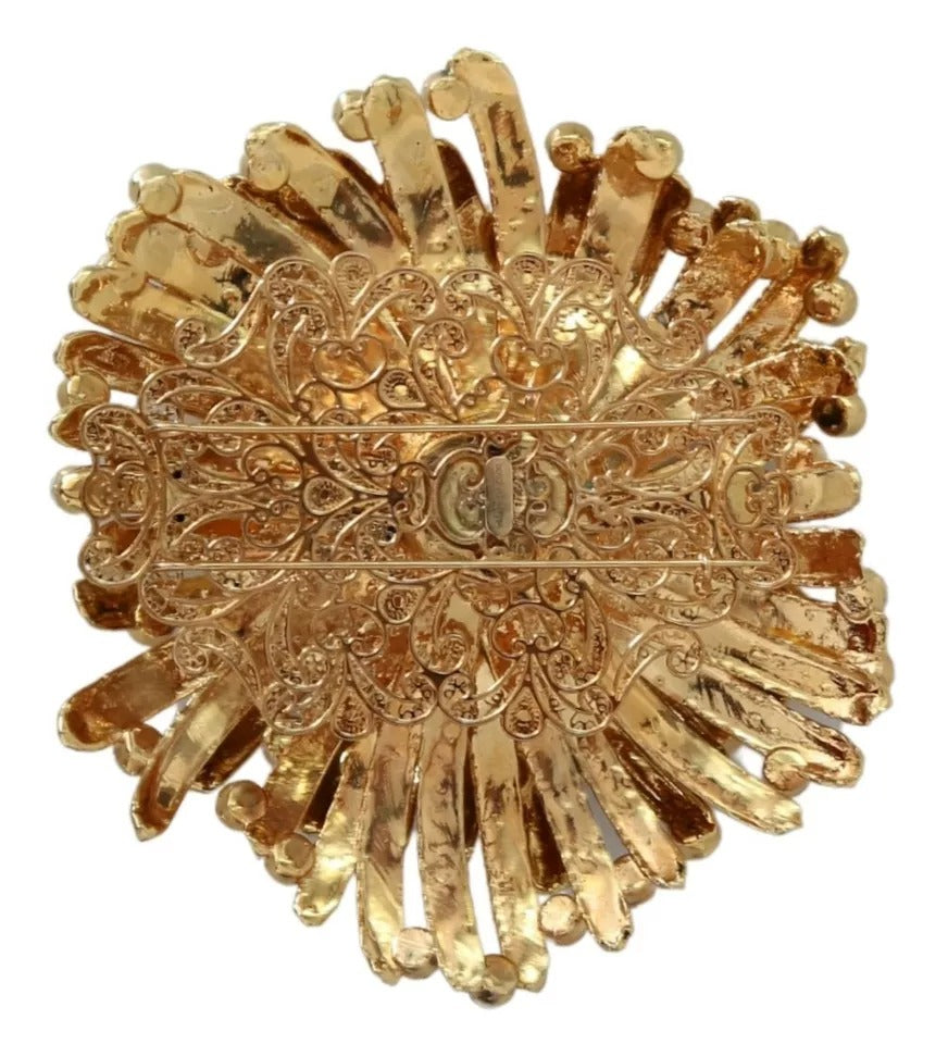 Dolce & Gabbana Gold Brass Blue Crystals Embellished Jewelry Brooch Dolce & Gabbana