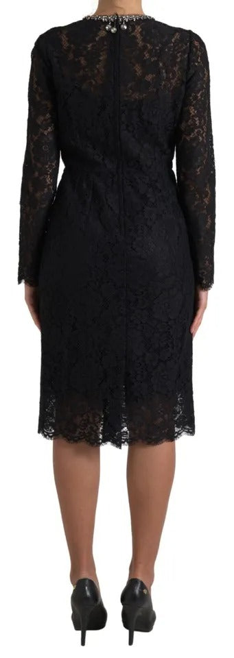 Dolce & Gabbana Black Nylon Lace Embellished Sheath Dress Dolce & Gabbana