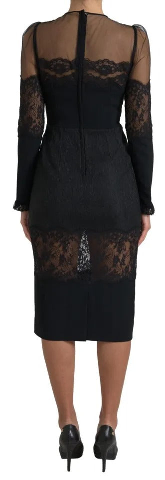 Dolce & Gabbana Black Sheer Floral Lace Sheath Midi Dress Dolce & Gabbana