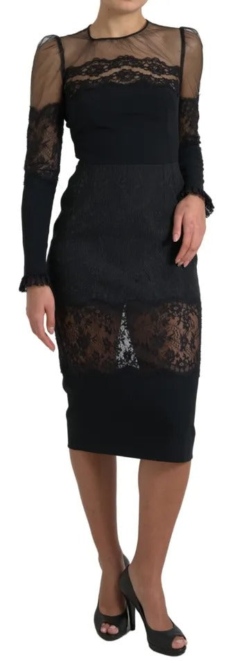 Dolce & Gabbana Black Sheer Floral Lace Sheath Midi Dress Dolce & Gabbana