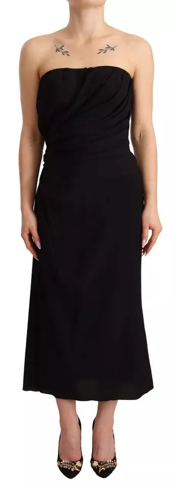 Dolce & Gabbana Black Silk Stretch Strapless Sheath Midi Dress Dolce & Gabbana