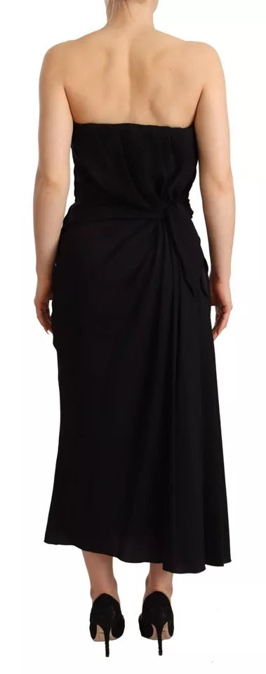 Dolce & Gabbana Black Silk Stretch Strapless Sheath Midi Dress Dolce & Gabbana