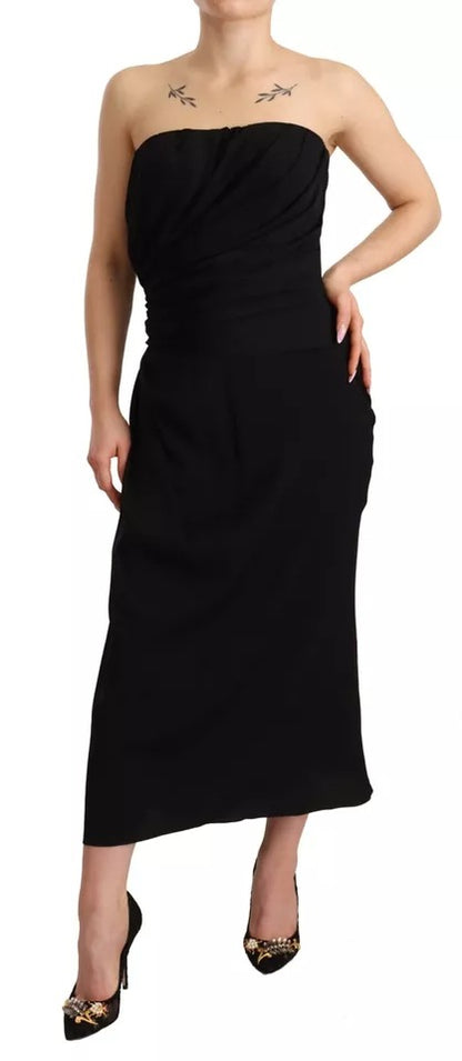 Dolce & Gabbana Black Silk Stretch Strapless Sheath Midi Dress Dolce & Gabbana