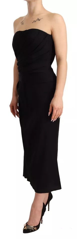 Dolce & Gabbana Black Silk Stretch Strapless Sheath Midi Dress Dolce & Gabbana