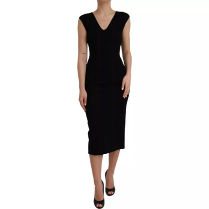 Dolce & Gabbana Black Viscose Sleeveless Bodycon Midi Dress Dolce & Gabbana