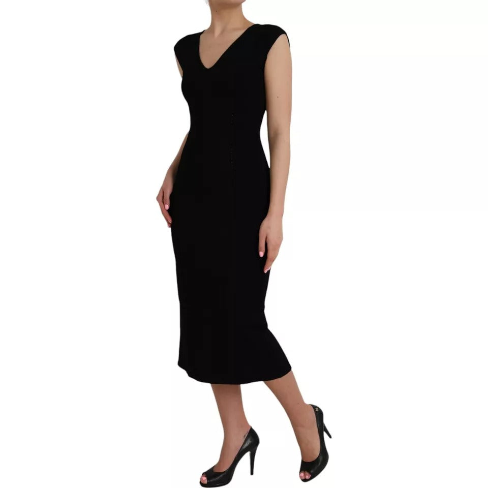 Dolce & Gabbana Black Viscose Sleeveless Bodycon Midi Dress Dolce & Gabbana