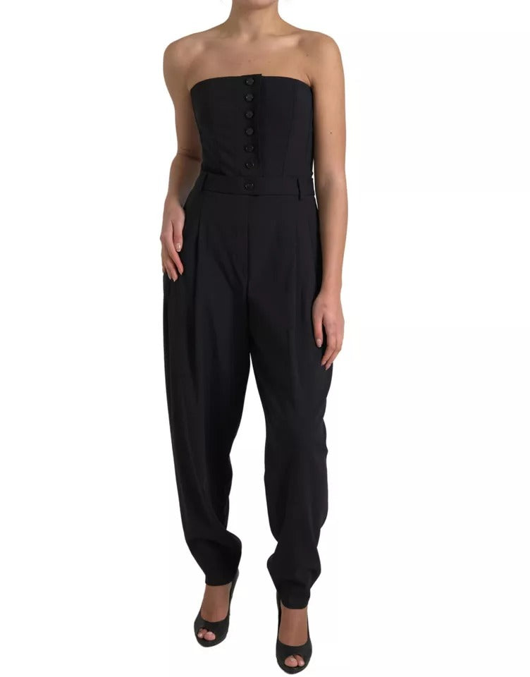 Dolce & Gabbana Black Wool Stretch Strapless Jumpsuit Dress Dolce & Gabbana