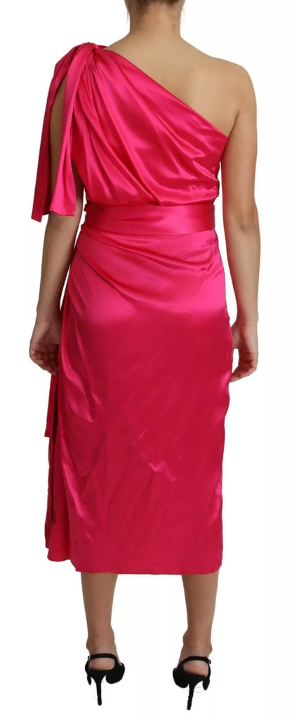 Dolce & Gabbana Fuchsia Fitted Cut One Shoulder Midi Dress Dolce & Gabbana